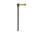 Montour Line Retractable Belt Fixed Stanchion, 2ft Sat.Steel Post  9ft. Brown Belt MX530F-SS-BN-90